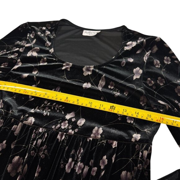 Vintage 90s Whimsigoth Velvet Maxi Dress Sz M Black Floral Witchy Goth Boho - Picture 7 of 13